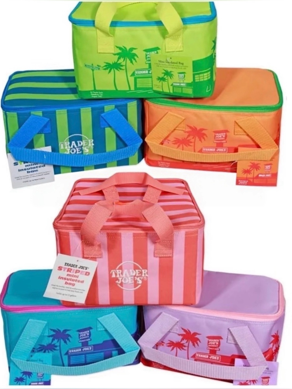 Trader Joe’s 2026 Summer Mini Insulated Tote Bags Set of 6 NWT NWT Authentic